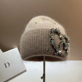 Rhinestone Heart Knit Beanie