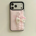 Polka Dot Lace Bow Phone Case With Wrist Strap