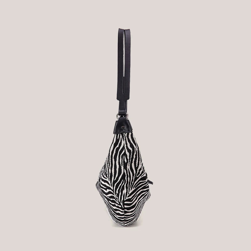 Zebra Crescent Hobo Bag