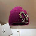 Rhinestone Heart Knit Beanie