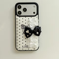 Polka Dot Lace Bow Phone Case With Wrist Strap