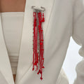 Crimson Chain Tassel Brooch