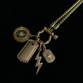 Multi‑charm horseshoe‑clasp necklace