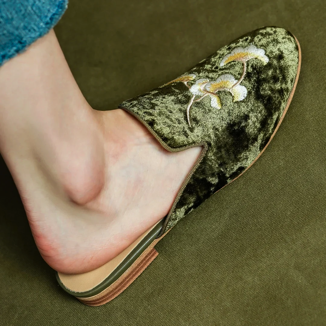 Embroidered Velvet Mules – Monte Browne